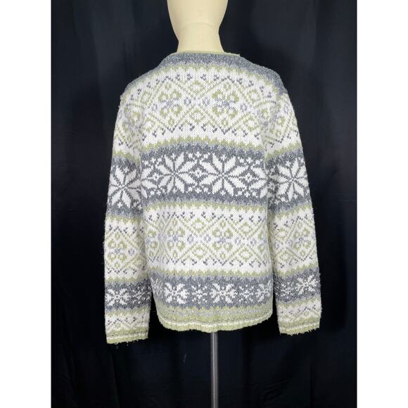 Vintage Croft & Barrow Fair Isle Patterned Cardigan Sweater, Green & Grey XL - Picture 4 of 6